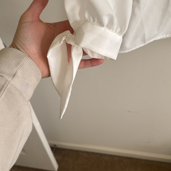 MARE MARE X ANTHROPOLOGIE WHIITE BLOUSE COTTON POLY TIE SLEEVES SIZE M - Picture 6 of 9